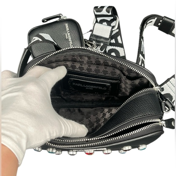 NWT $198 Karl Lagerfeld Maybelle Double Zip Leather Crossbody Bag - Picture 9 of 14